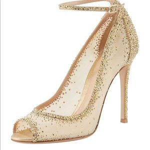 Gianvito Rossi Gemma Crystal Peep-Toe Ankle-Strap Pump, Size 40